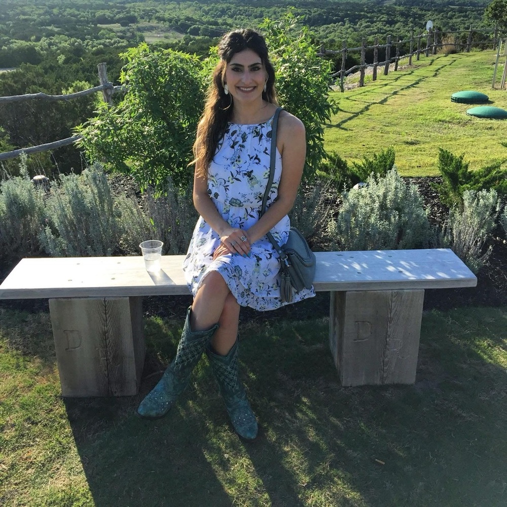 Blue Rain Floral Dress with Green Accents
